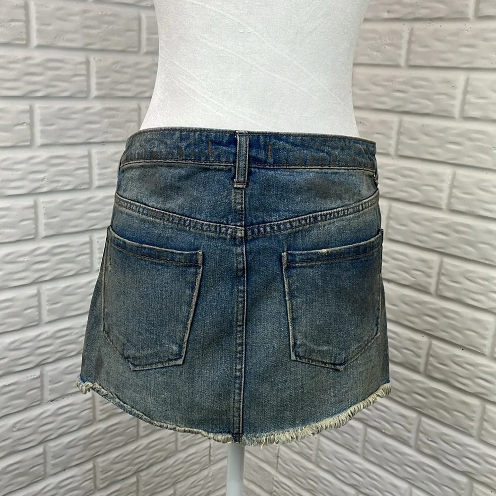 FREE PEOPLE TIRE SWING Handkerchief Hem Jean Mini Skirt Rugged SZ 4 NWT - Picture 10 of 16